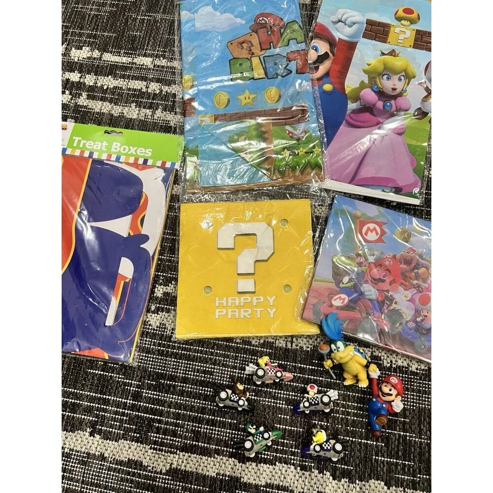 Super Bros Themed Party Decorations party treat box table cloth figures mario
